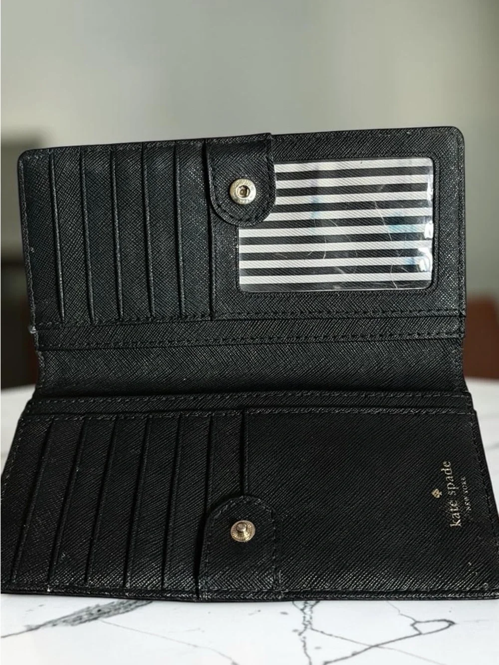 kate spade Black Saffiano Leather wallet with gem -Stud Bow Trim